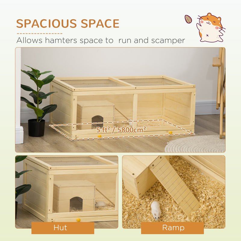 Wooden Hamster Cage with Sliding Tray and Openable Top for Syrian Hamsters by PawHut