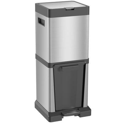 34L Double Kitchen Bin with Soft Close Lid Two Compartments for Waste and Recycling Grey