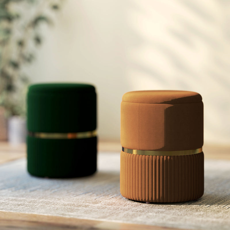 Brown Velvet Feel Round Storage Ottoman with Padded Seat by HOMCOM