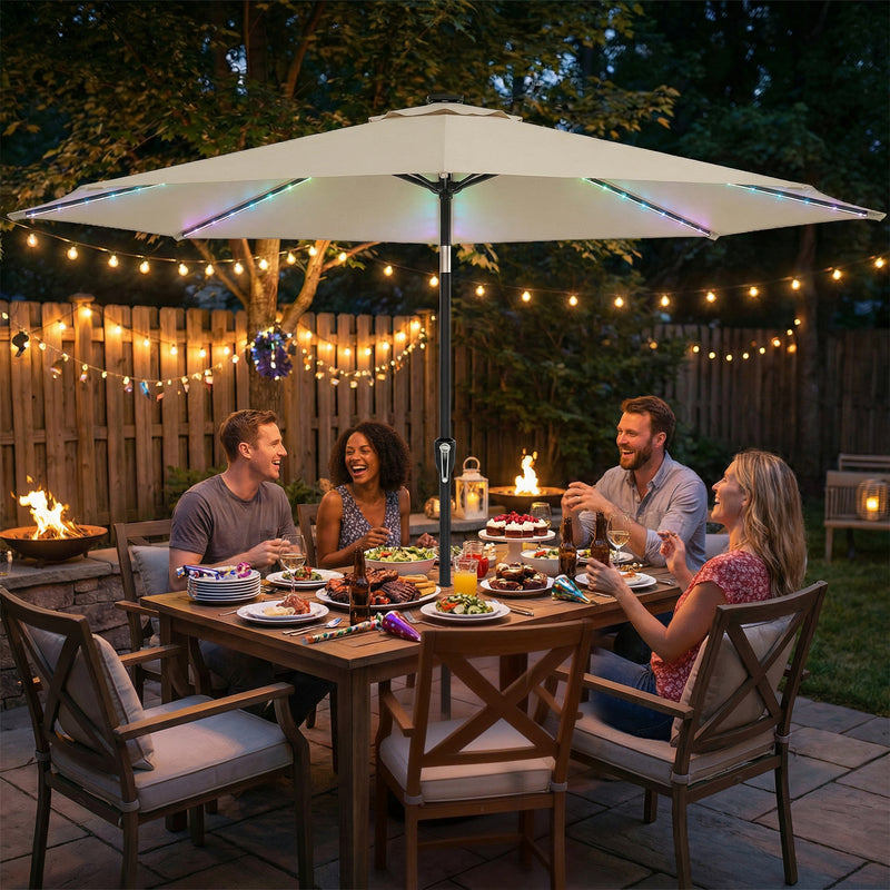 LED Garden Parasol with Adjustable UPF 50+ Shade and Solar Lighting for Day and Night Use Outsunny