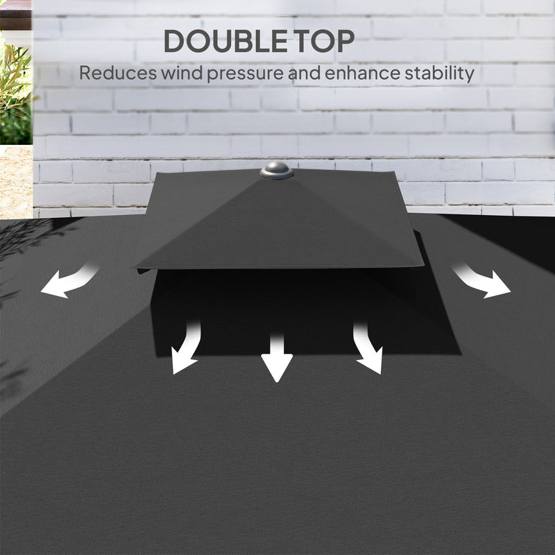 Black 2.5m Cantilever Garden Parasol with Ruffled Double Top and Cross Base by Outsunny