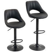 Set of 2 Adjustable Faux Leather Bar Stools With Footrest Ideal for Kitchen Island Black