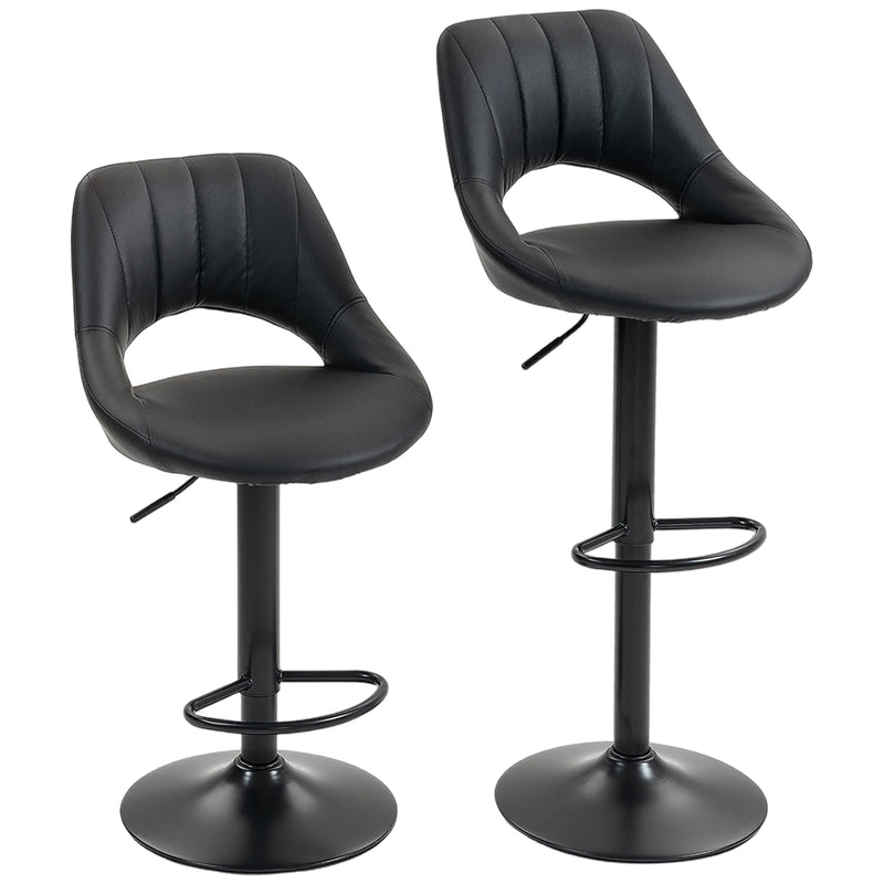 Set of 2 Adjustable Faux Leather Bar Stools With Footrest Ideal for Kitchen Island Black