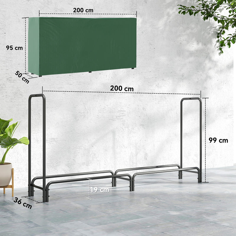 Heavy Duty Metal Firewood Rack With Waterproof Cover For Indoor Or Outdoor Use Dark Green