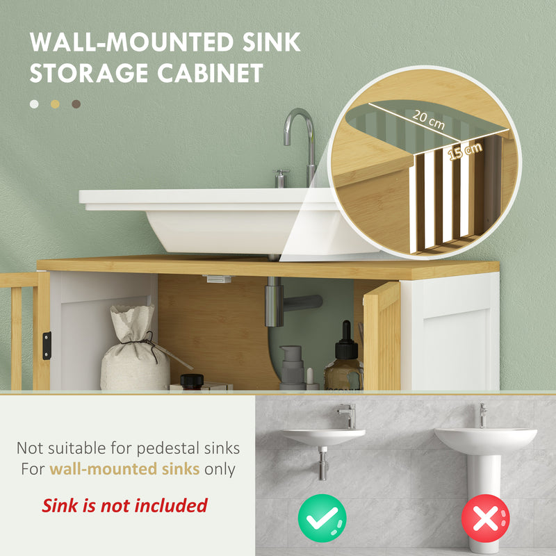 Retro Bamboo Under Sink Cabinet With Cut Out Doors Ideal For Bathroom Storage