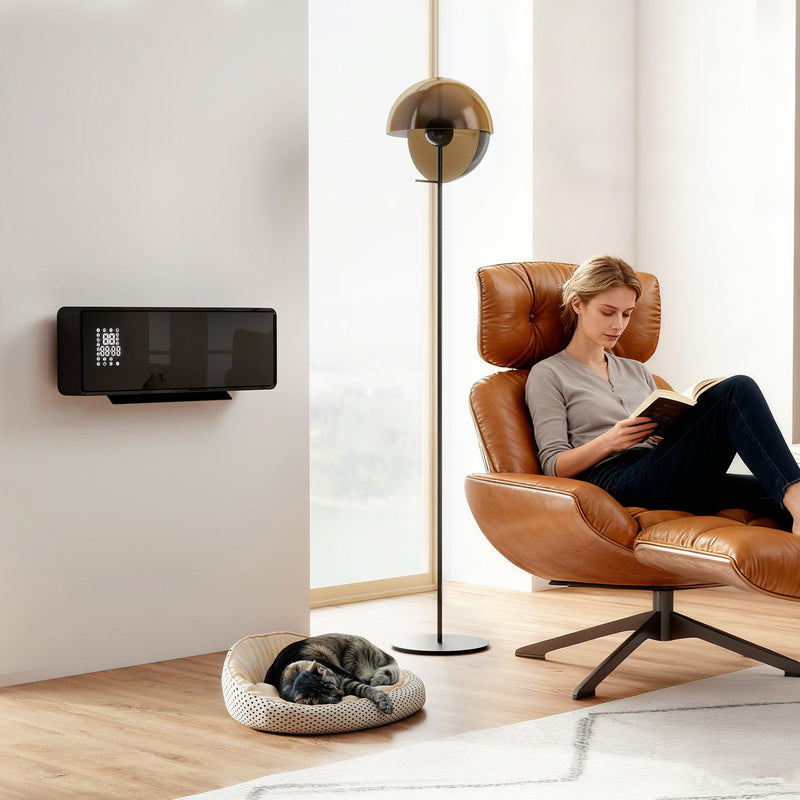 Wall Mounted 2000W Ceramic Electric Heater with Adjustable Thermostat and Fan Black