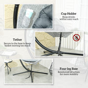Grey Hanging Egg Chair with Stand Thick Cushion and Cup Holder for Garden or Balcony by Outsunny