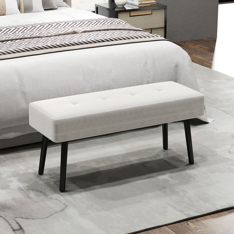 End of Bed Bench with Corduroy Upholstery and Steel Legs Cream White by HOMCOM
