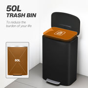 50L Pedal Kitchen Bin with Soft Close Lid and Removable Inner Bucket for Home Black