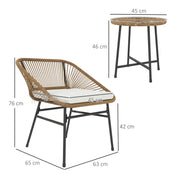 3 Piece Rattan Bistro Set with Cushions and Glass Top Table for Garden and Patio by Outsunny