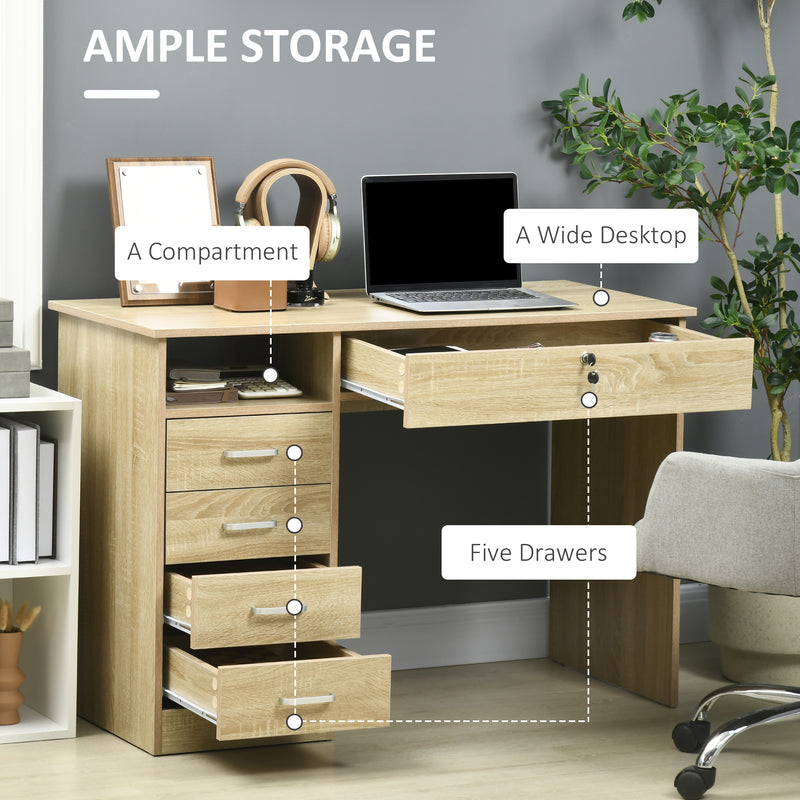 Computer Desk with Drawers and Lockable Storage for Organised Home Office Oak AOSOM