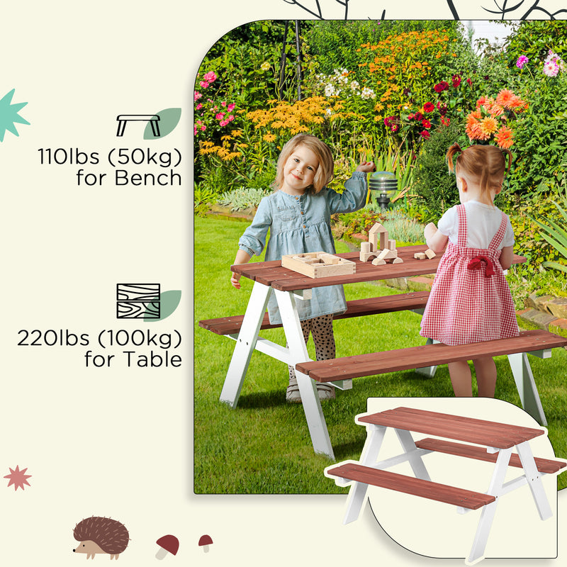 Outsunny Kids Picnic Table, Wooden Table and Bench Set, Kids Garden Furniture for Patio Aged 3-8 Years Old, Brown AOSOM