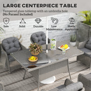 Light Grey 6 Seater Rattan Dining Set With Cushions and Glass Table by Outsunny