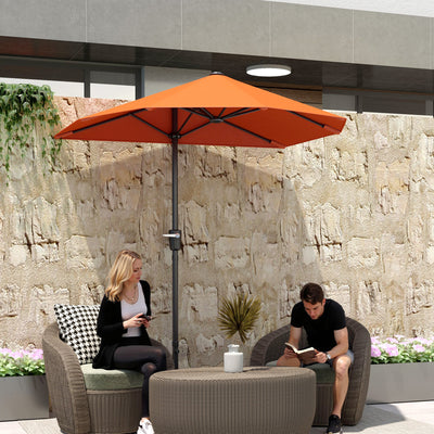 Orange 2m Half Parasol Garden Umbrella with Crank Handle and Cross Base by Outsunny