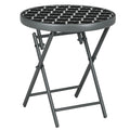 Round Folding Garden Side Table with Marble Effect Glass Top for Patio or Balcony Use