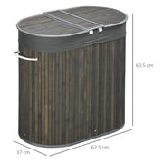 100L Bamboo Laundry Basket with Lid and 2 Sections Removable Lining, Grey