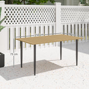 Brown 6 Seater Garden Dining Table with Parasol Hole and Steel Frame by Outsunny