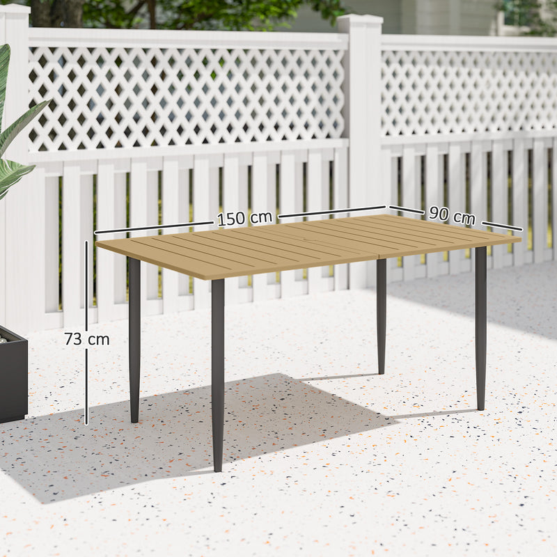 Brown 6 Seater Garden Dining Table with Parasol Hole and Steel Frame by Outsunny