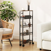 5 Tier Slim Storage Trolley With Wheels And Wood Effect Top For Kitchen Or Bathroom Black AOSOM
