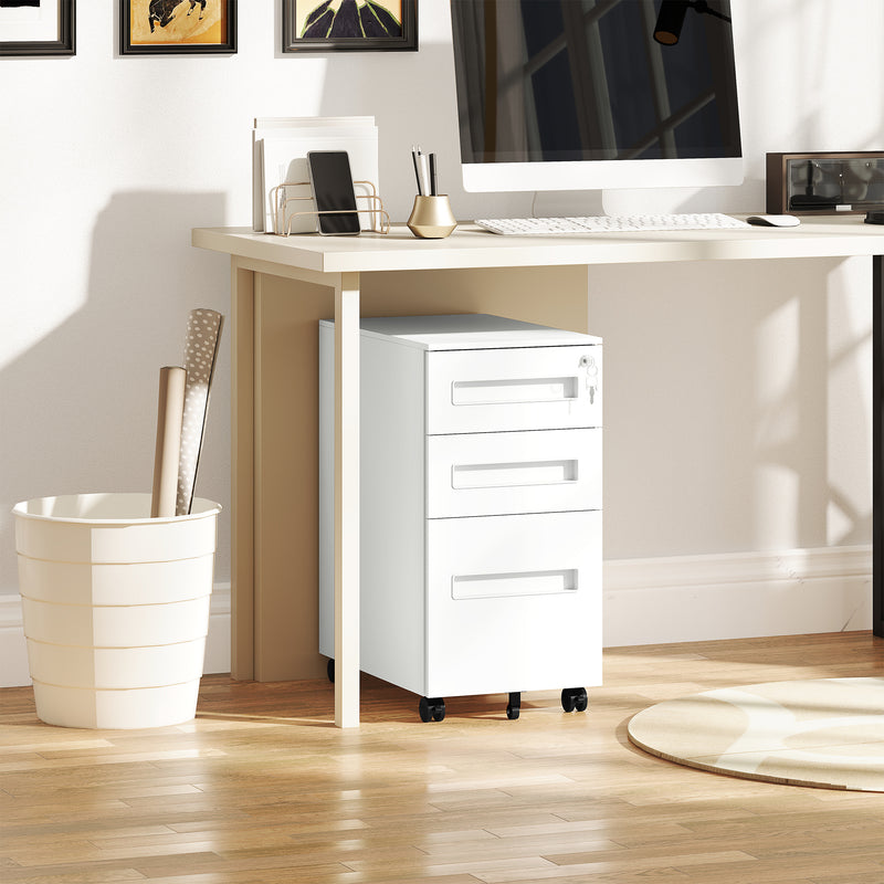 White Metal 3 Drawer Lockable Mobile File Cabinet for A4 and Legal Files by Vinsetto