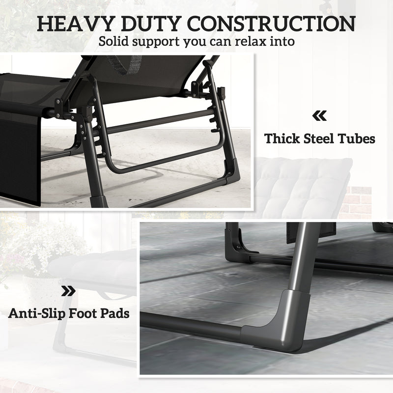 Reclining Sun Loungers Set with Adjustable Back and Removable Cushions for Outdoor Relaxing Dark Grey