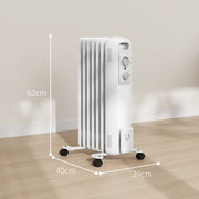 1.5kW Seven Fin Oil Filled Radiator Portable Electric Heater, White by HOMCOM