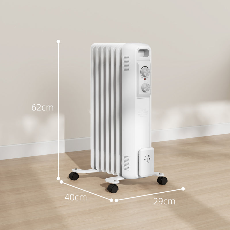 1.5kW Seven Fin Oil Filled Radiator Portable Electric Heater, White by HOMCOM