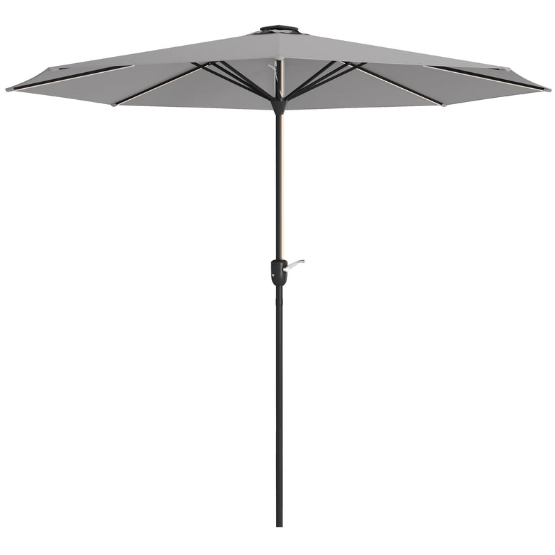 Light Grey 265cm Garden Parasol With LED Lights for Shaded Outdoor Seating