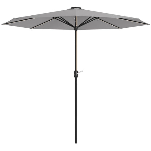 Light Grey 265cm Garden Parasol With LED Lights for Shaded Outdoor Seating