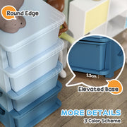 Four Tier Kids Storage Unit With Removable Drawers For Toys And Books Blue