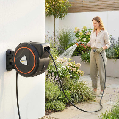 Automatic Garden Hose Reel for Tangle-Free Watering with 23m Retractable Hose Orange Outsunny