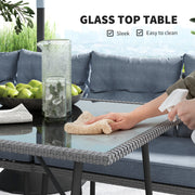 6 Seater Rattan Patio Furniture Set with Cushions and Table Charcoal Grey by Outsunny