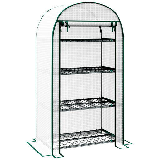 4 Tier Mini Greenhouse with Shelves for Outdoor Gardening and Plant Protection White