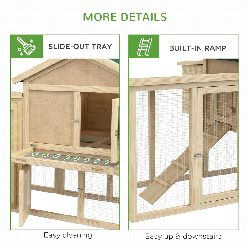 Large Wooden Chicken Coop With Run and Nesting Box for Garden Poultry, Natural Wood Finish