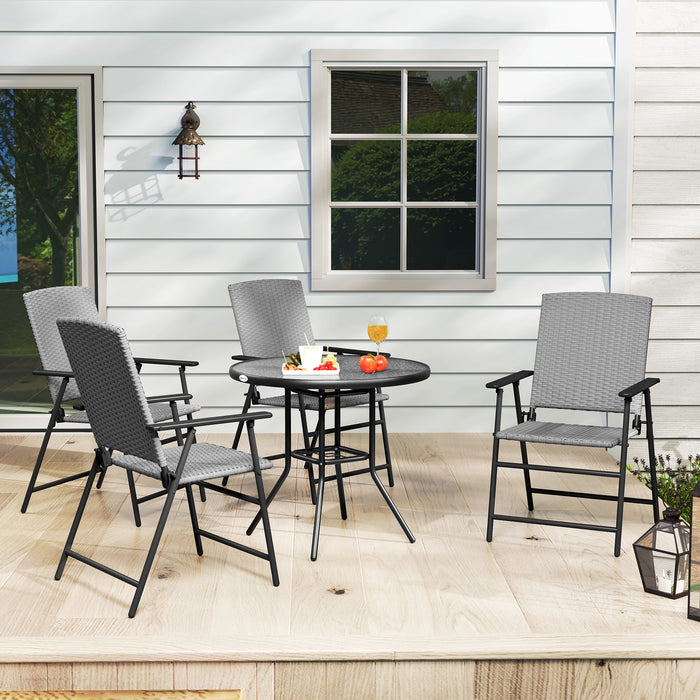 Set of Four Grey Folding Rattan Garden Chairs Lightweight and Durable by Outsunny