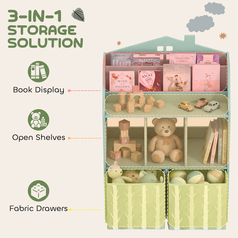 Kids Storage Shelf with Book Display and Drawers for Easy Organisation Green AOSOM