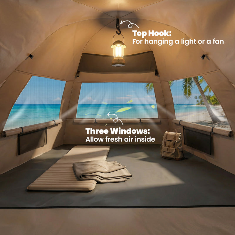 Pop Up Beach Tent for Quick Sun Shelter with Mesh Windows and Carry Bag Brown Outsunny