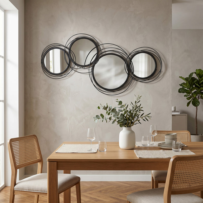 Metal Wall Mirror for Hallway or Living Room with Modern Asymmetrical Frame Black