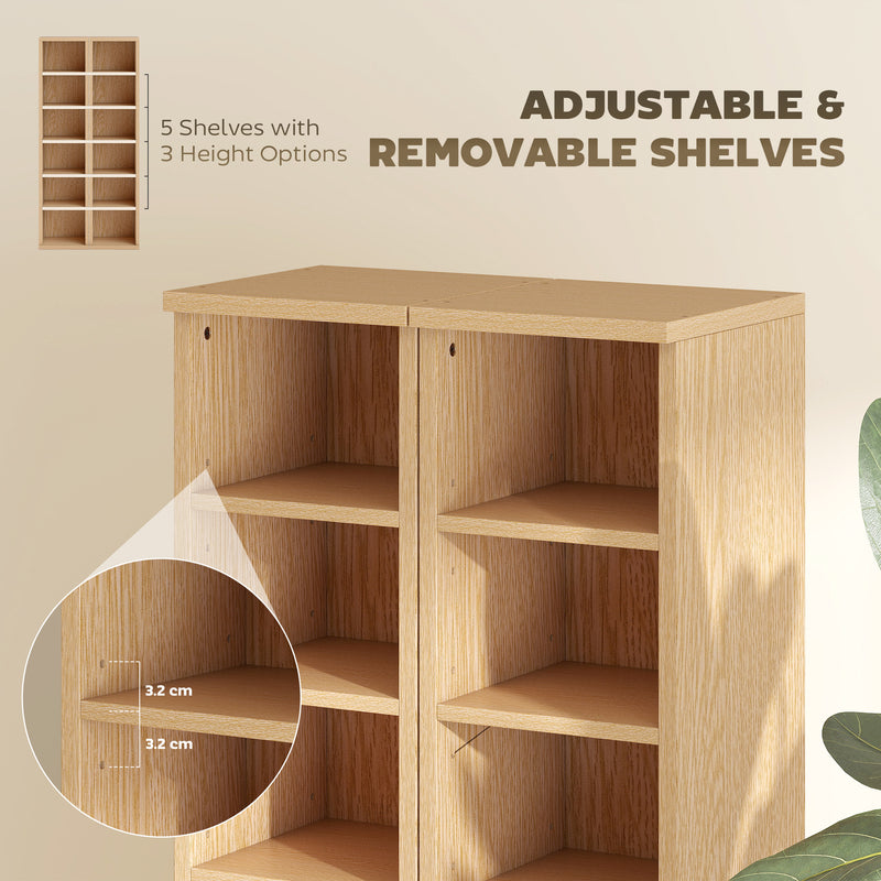 CD Storage Shelves Set of 2 for Organising Media with Adjustable Compartments Natural Wood Finish