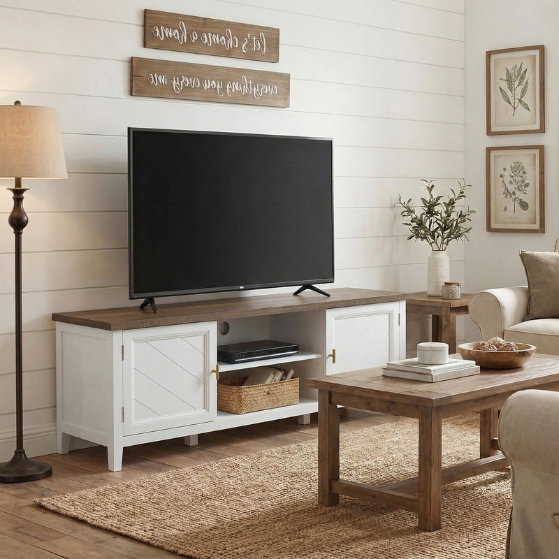 TV Stand with Cabinets and Cable Management for Organised Living Room Storage White Brown Homcom