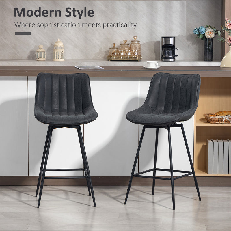 Set of 2 PU Leather Swivel Bar Stools with Adjustable Height for Kitchen Breakfast Bar Black