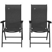 Set of 2 Grey Folding Garden Chairs with 7 Position Reclining Backs for Outdoor Comfort
