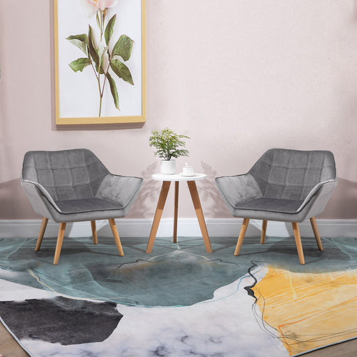 Modern Armchair with Wide Padded Seat and Wooden Legs for Home or Bedroom Grey