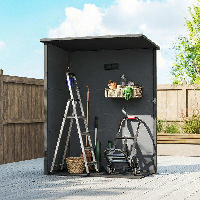 Outdoor Storage Shed for Secure Garden Tool Organisation with Window and Lock Dark Grey