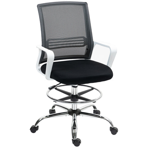 Black Mesh Drafting Chair with Lumbar Support and Adjustable Foot Ring by HOMCOM