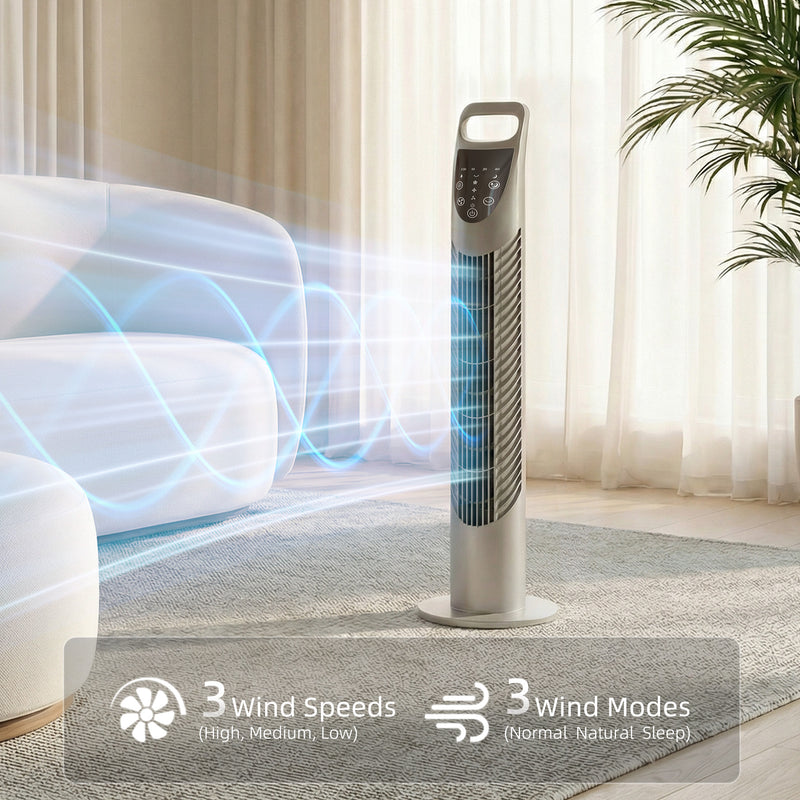 Tower Fan for Small Rooms with Quiet Operation and Remote Control Grey AOSOM