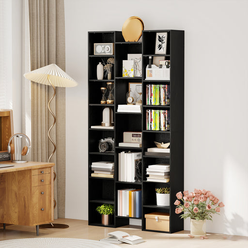 21 Compartment Storage Bookshelf With Open Display Shelves For Home Office, Black