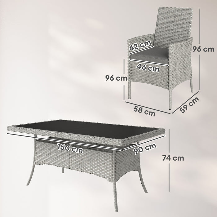 Grey 7 Seater Rattan Dining Set with Cushions for Garden and Patio by Outsunny
