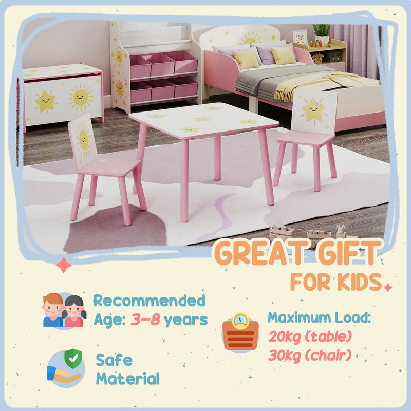 3 Piece Kids Table and Chair Set for Bedroom or Playroom with Storage Feature, Pink