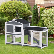 Two Tier Wooden Rabbit Hutch With Slide Out Tray And Ramp For Outdoor Use Grey